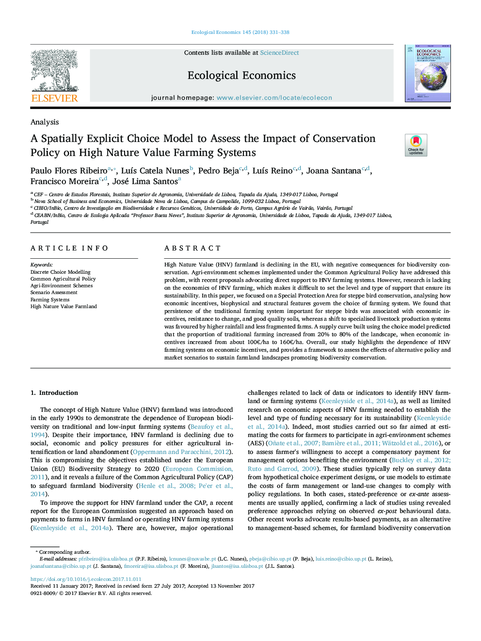 A Spatially Explicit Choice Model to Assess the Impact of Conservation Policy on High Nature Value Farming Systems