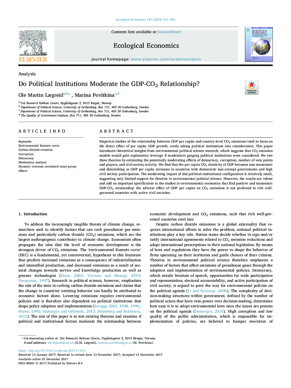 Do Political Institutions Moderate the GDP-CO2 Relationship?