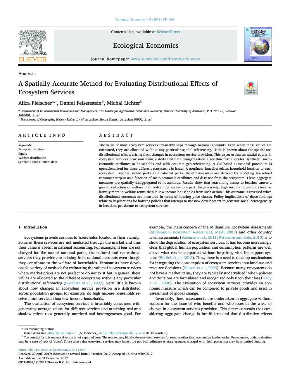 A Spatially Accurate Method for Evaluating Distributional Effects of Ecosystem Services