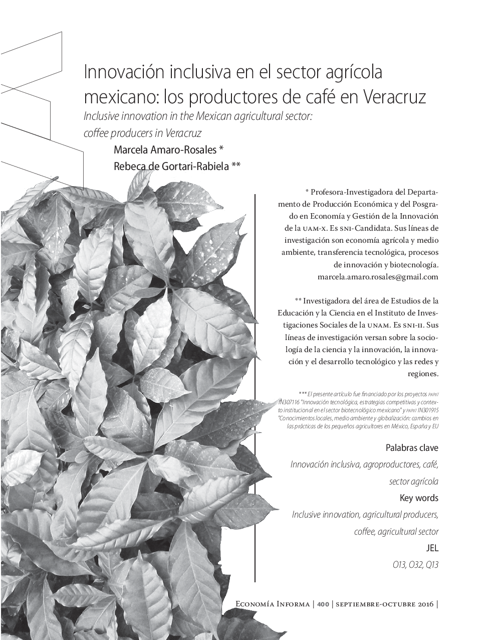 Innovación inclusiva en el sector agrÃ­cola mexicano: los productores de café en Veracruz