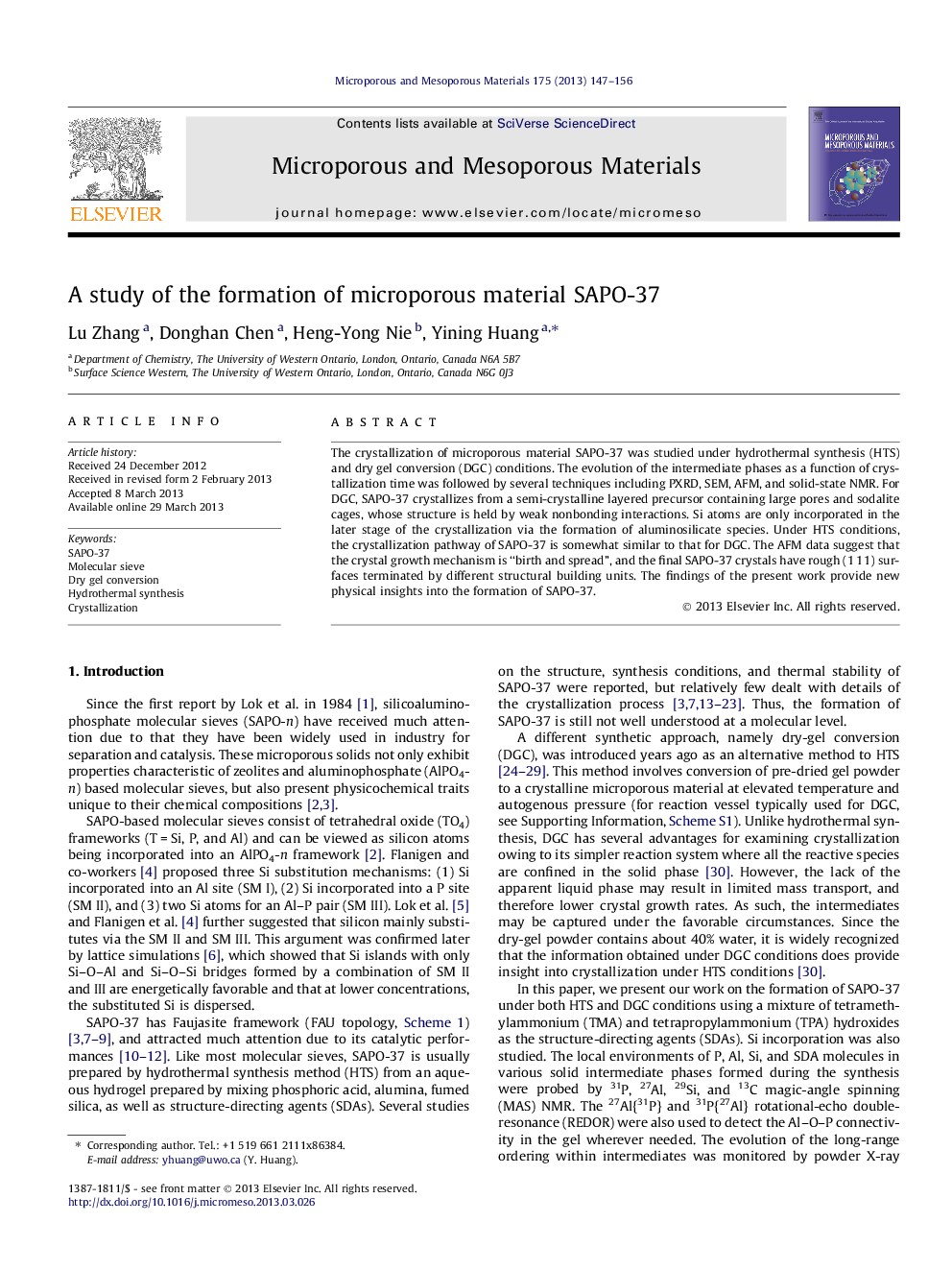 A study of the formation of microporous material SAPO-37