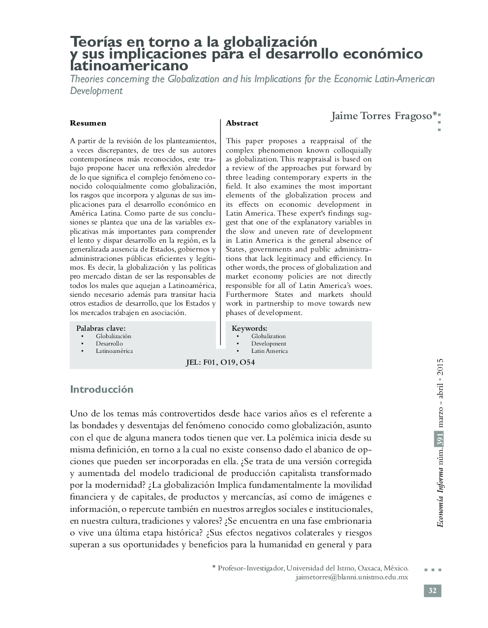 TeorÃ­as en torno a la globalización y sus implicaciones para el desarrollo económico latinoamericano