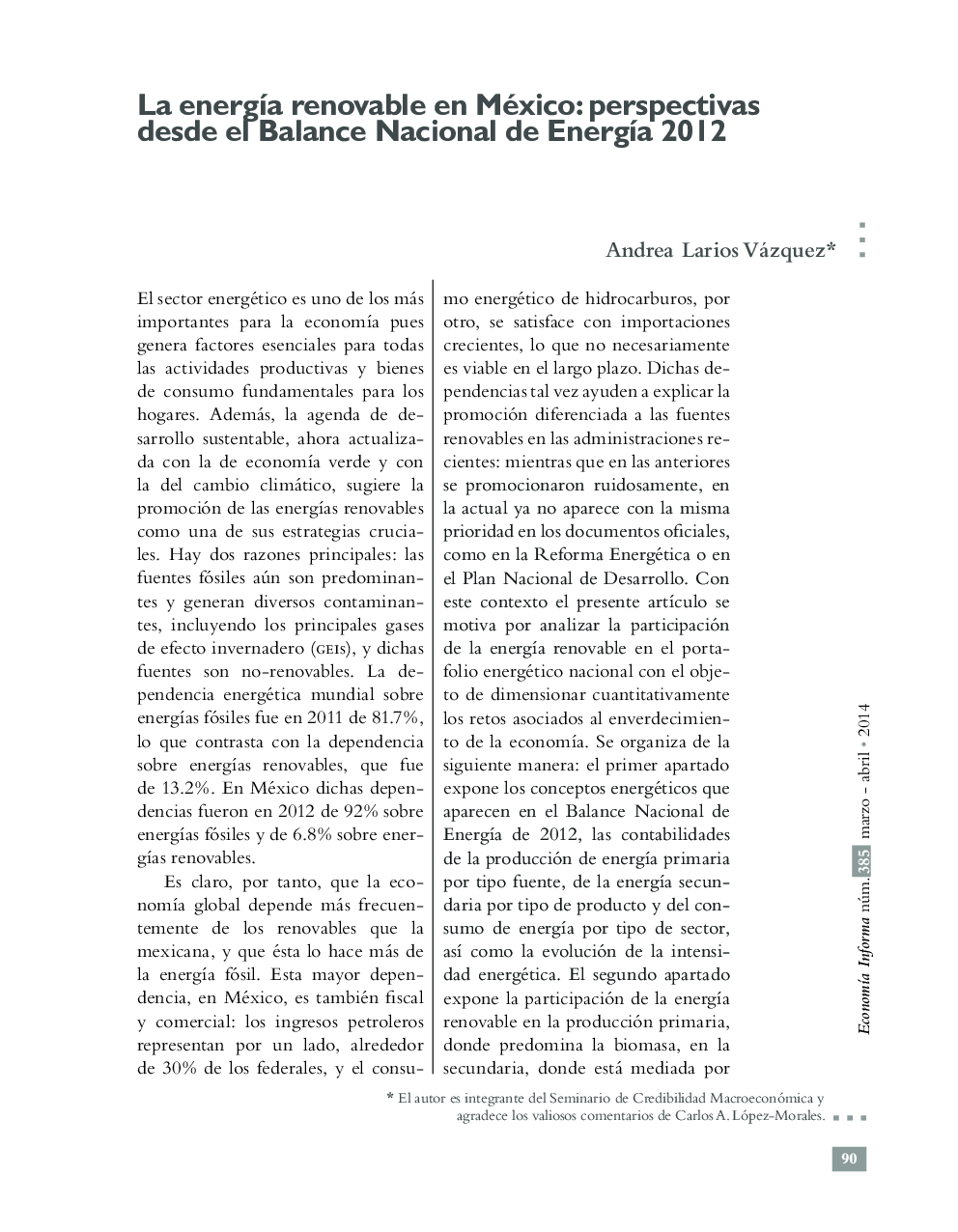 عکس صفحه اول مقاله: La energÃa renovable en México: perspectivas desde el Balance Nacional de EnergÃa 2012 La energÃa renovable en México: perspectivas desde el Balance Nacional de EnergÃa 2012