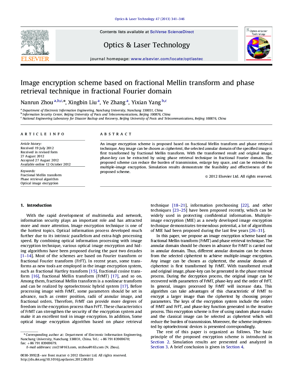 Image encryption scheme based on fractional Mellin transform and phase retrieval technique in fractional Fourier domain