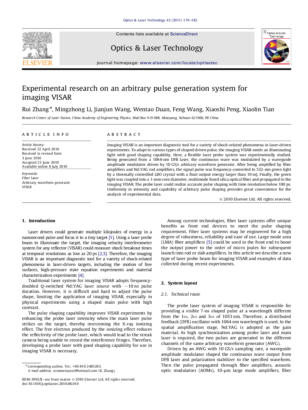 Experimental research on an arbitrary pulse generation system for imaging VISAR