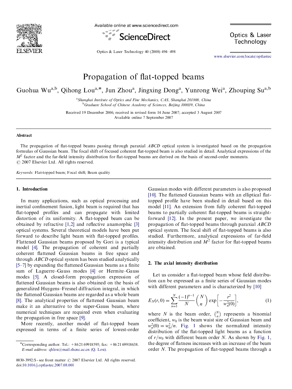 Propagation of flat-topped beams