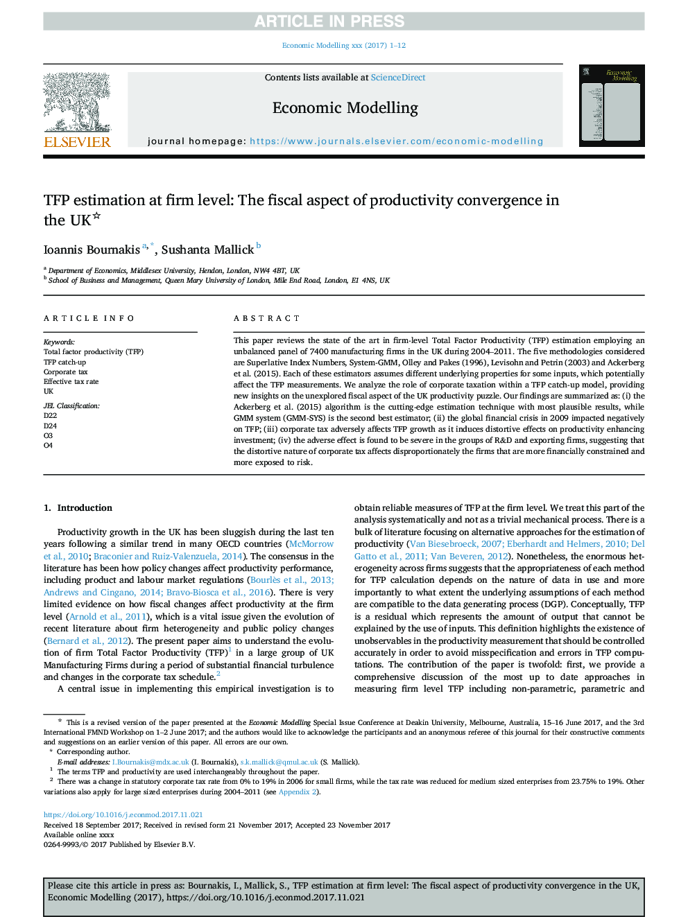 TFP estimation at firm level: The fiscal aspect of productivity convergence in the UK