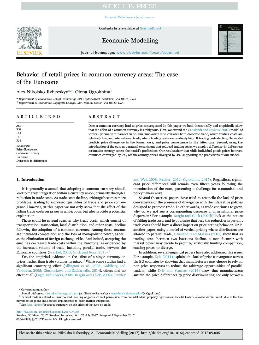 Behavior of retail prices in common currency areas: The case of the Eurozone