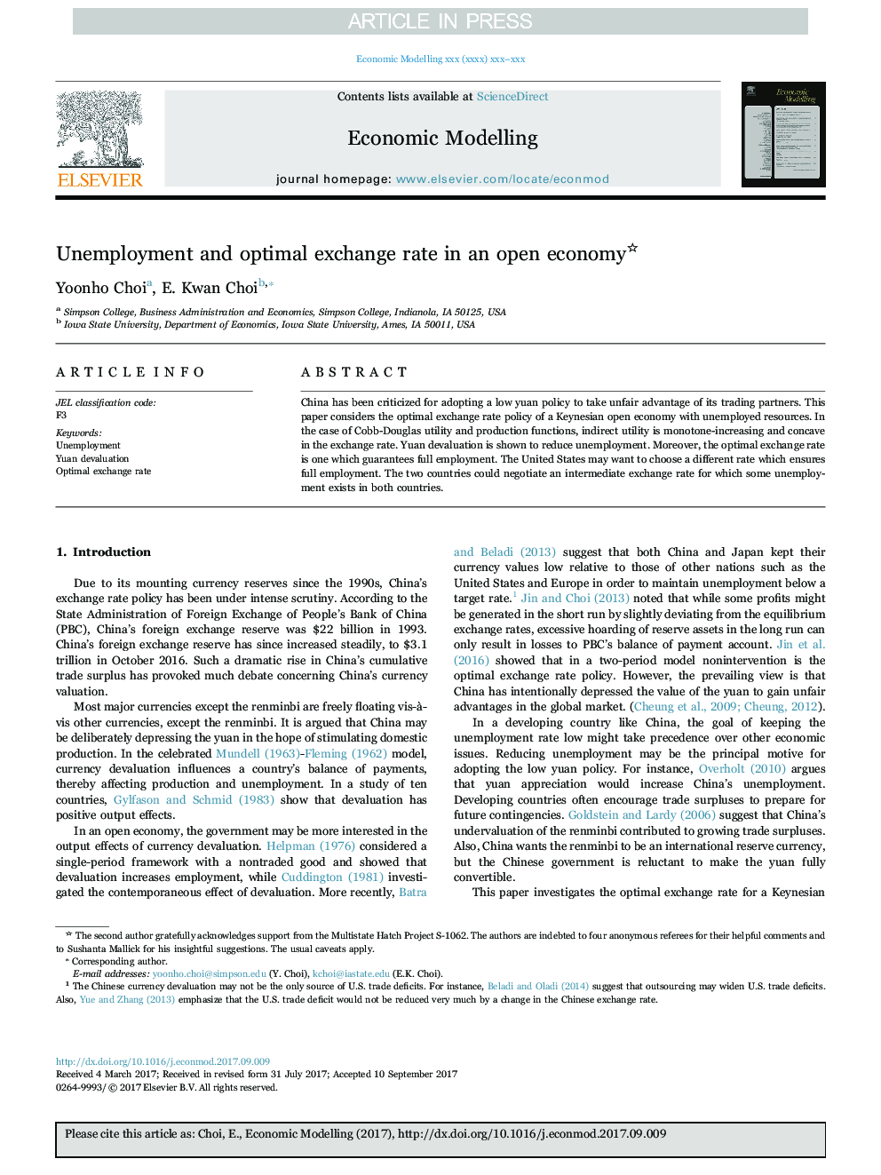 Unemployment and optimal exchange rate in an open economy