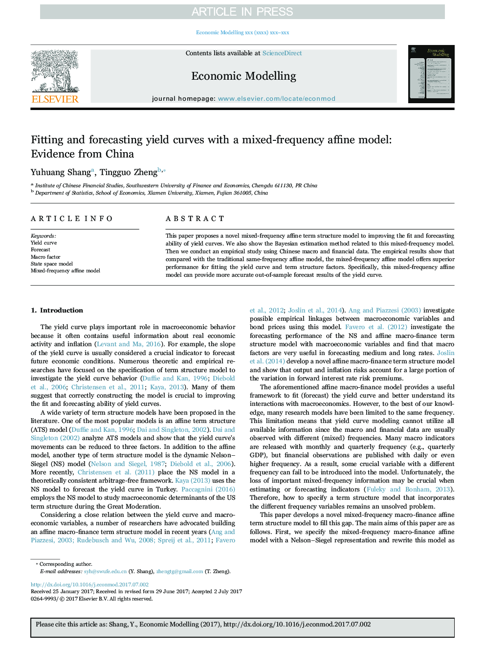 Fitting and forecasting yield curves with a mixed-frequency affine model: Evidence from China