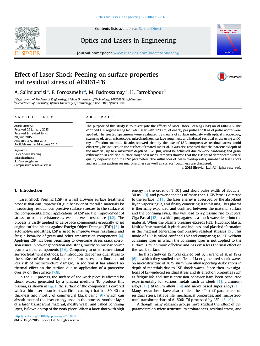 Effect of Laser Shock Peening on surface properties and residual stress of Al6061-T6