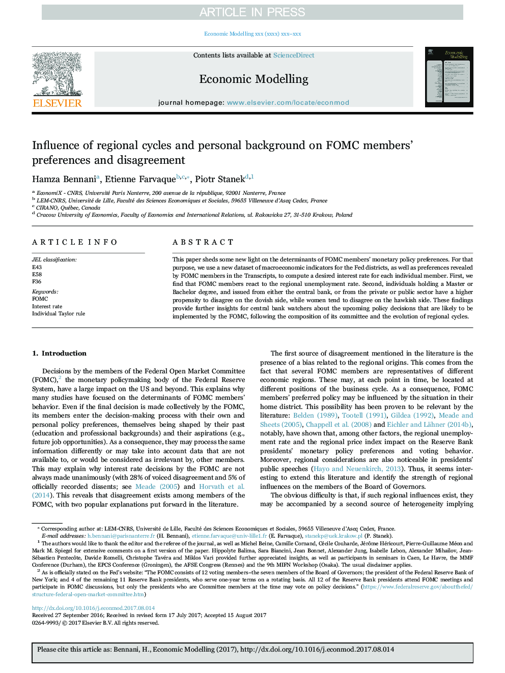 Influence of regional cycles and personal background on FOMC members' preferences and disagreement