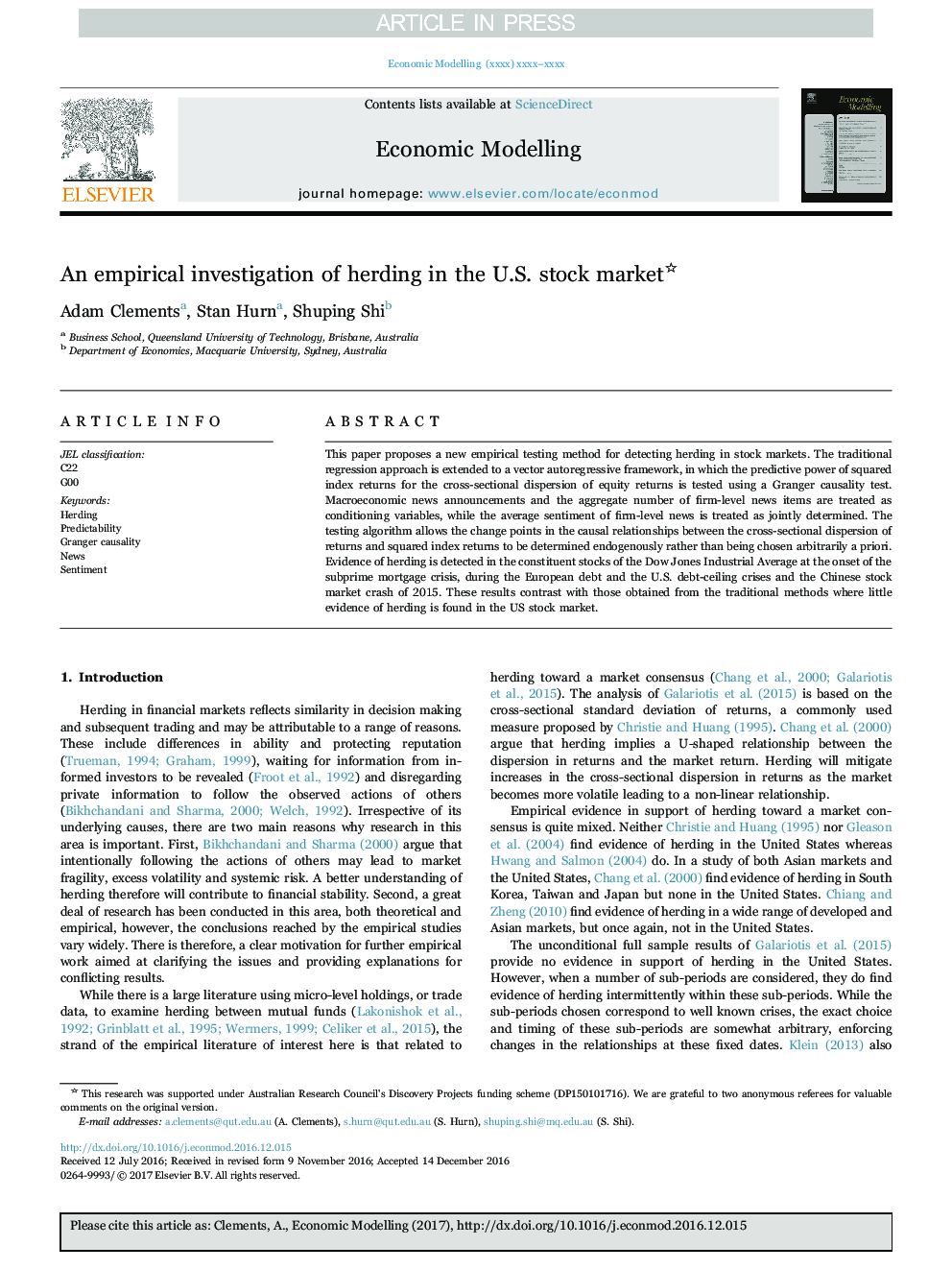 An empirical investigation of herding in the U.S. stock market