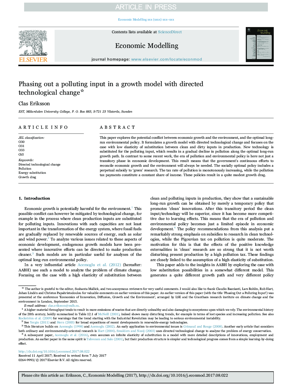 Phasing out a polluting input in a growth model with directed technological change