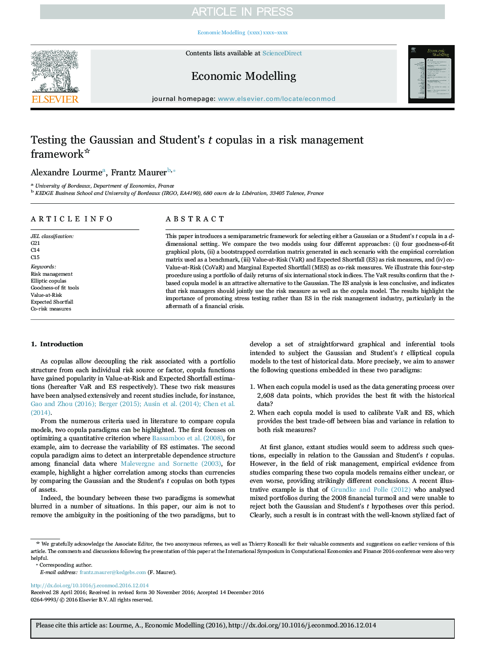 Testing the Gaussian and Student's t copulas in a risk management framework