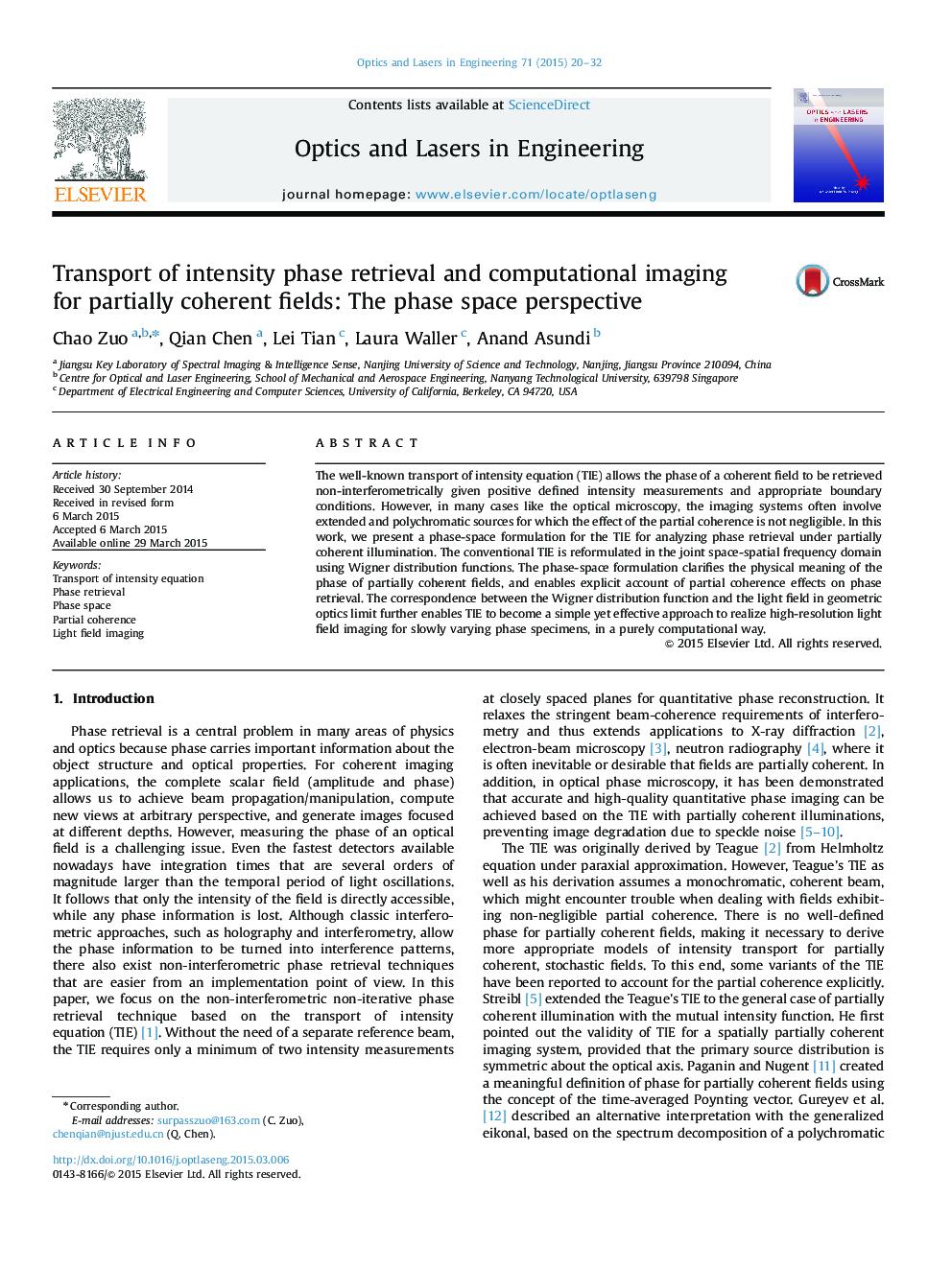 Transport of intensity phase retrieval and computational imaging for partially coherent fields: The phase space perspective