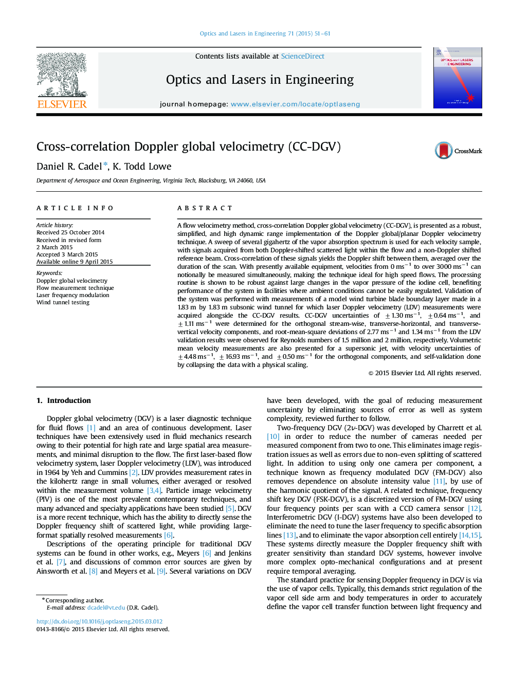 Cross-correlation Doppler global velocimetry (CC-DGV)