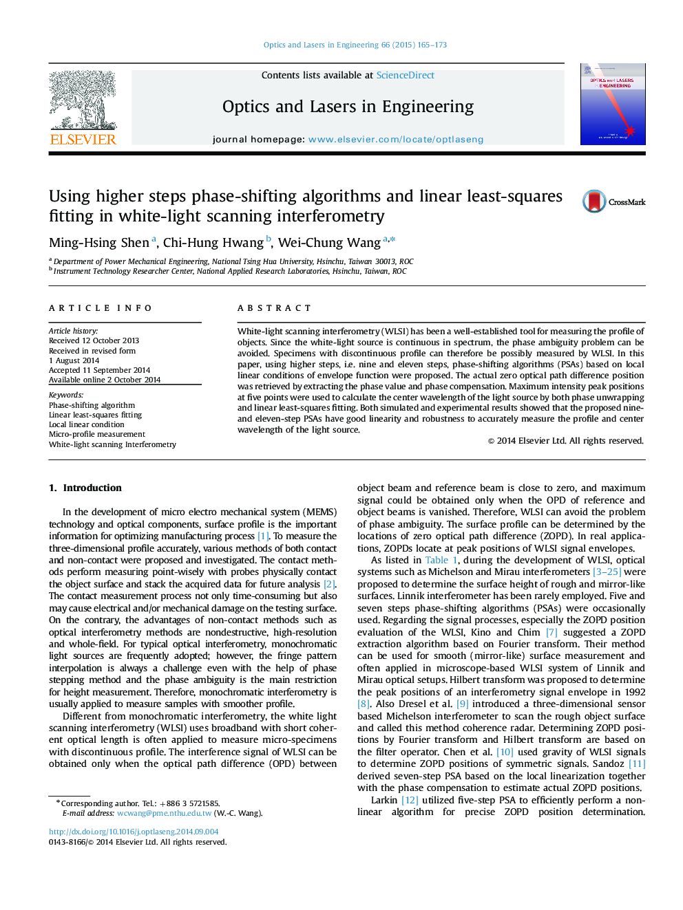 Using higher steps phase-shifting algorithms and linear least-squares fitting in white-light scanning interferometry