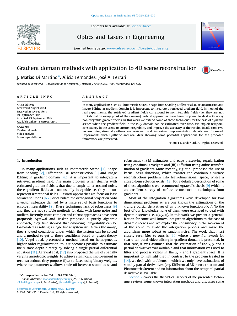 Gradient domain methods with application to 4D scene reconstruction