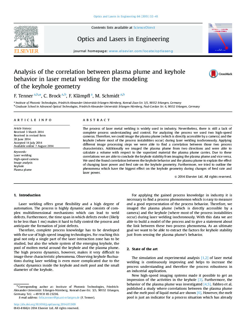 Analysis of the correlation between plasma plume and keyhole behavior in laser metal welding for the modeling of the keyhole geometry