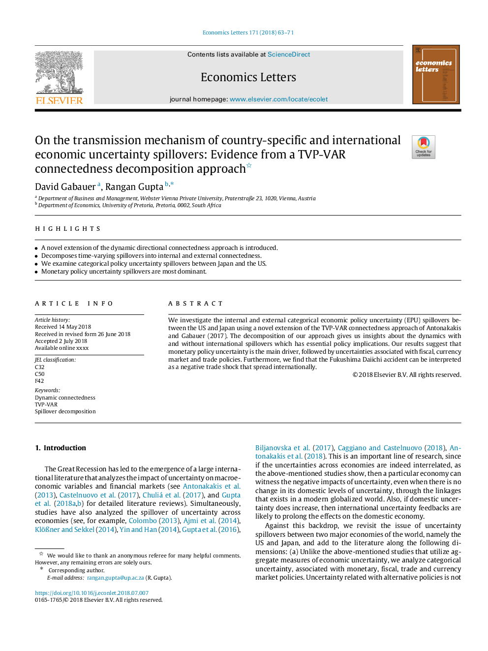 On the transmission mechanism of country-specific and international economic uncertainty spillovers: Evidence from a TVP-VAR connectedness decomposition approach