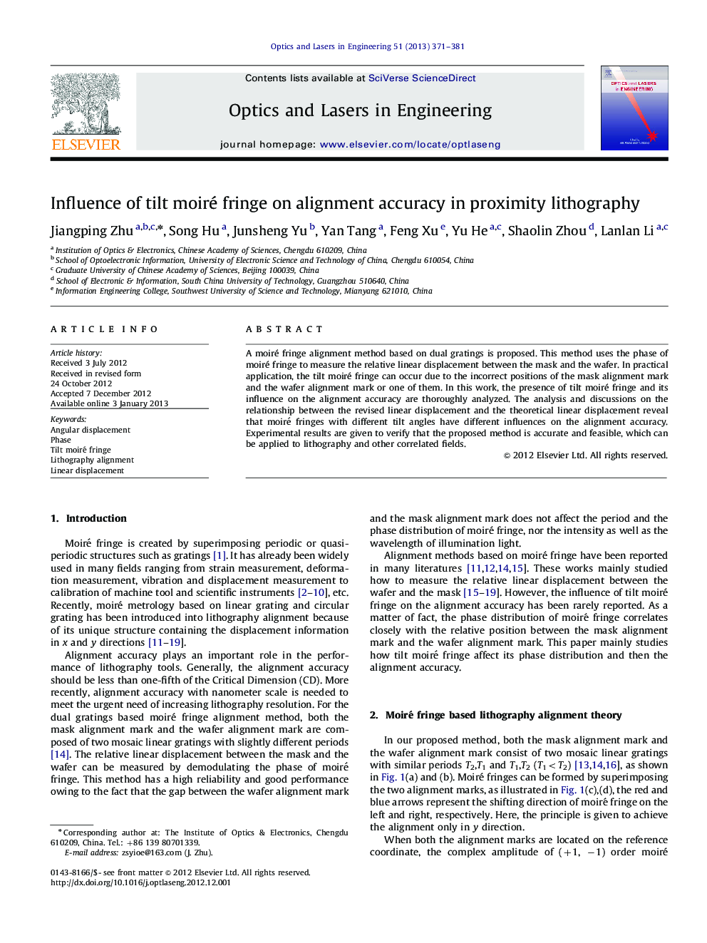 Influence of tilt moiré fringe on alignment accuracy in proximity lithography