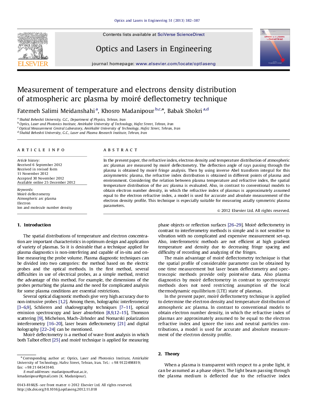 Measurement of temperature and electrons density distribution of atmospheric arc plasma by moiré deflectometry technique