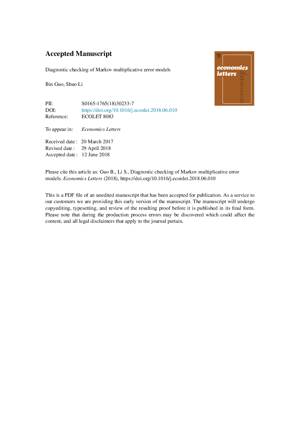 Diagnostic checking of Markov multiplicative error models