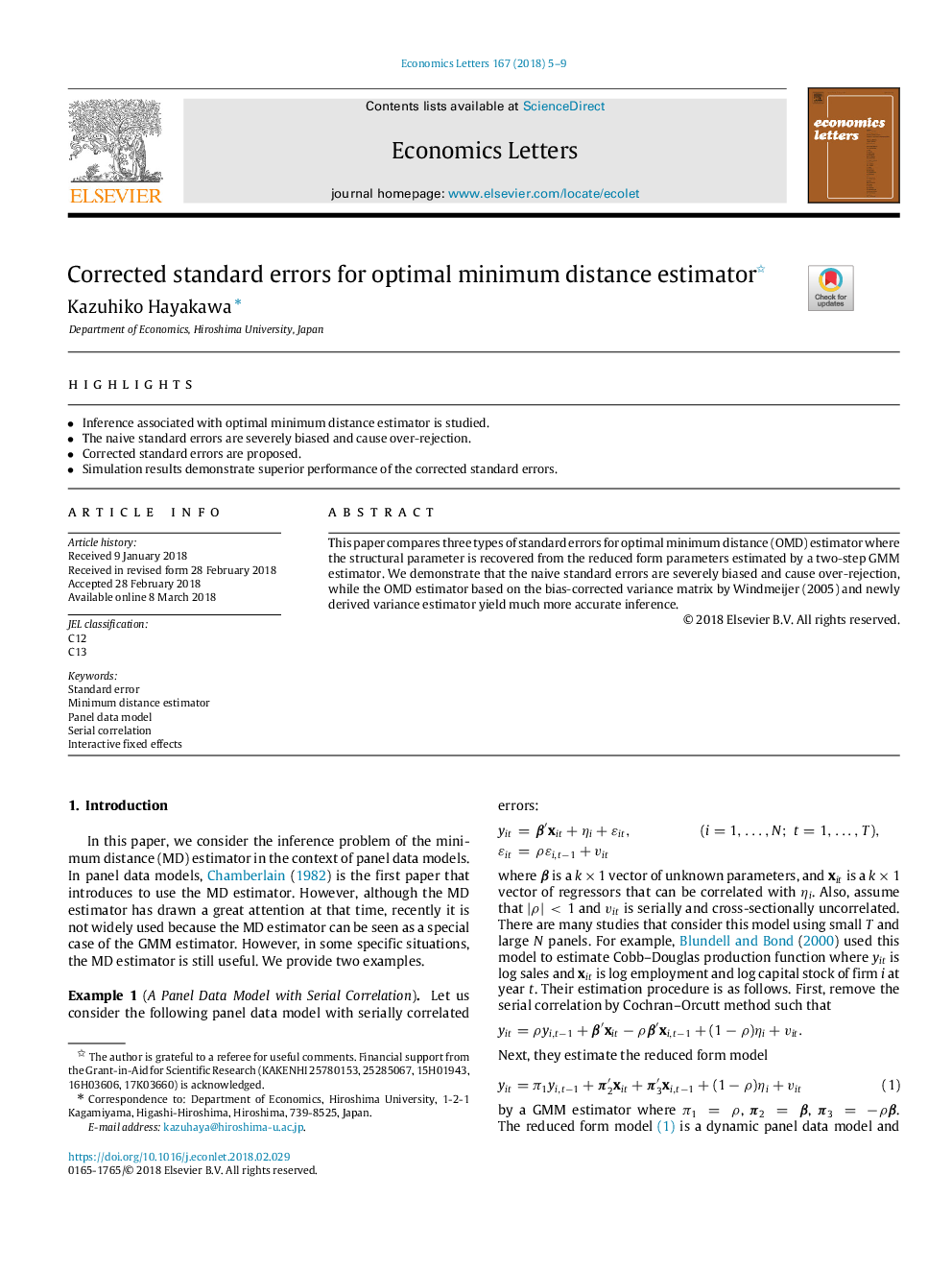 Corrected standard errors for optimal minimum distance estimator