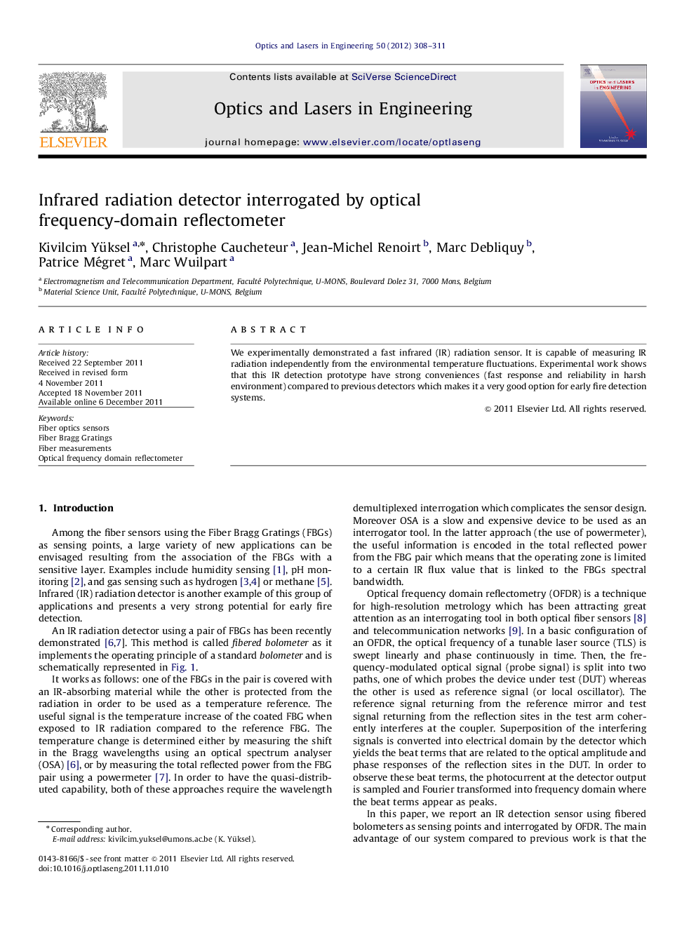 Infrared radiation detector interrogated by optical frequency-domain reflectometer