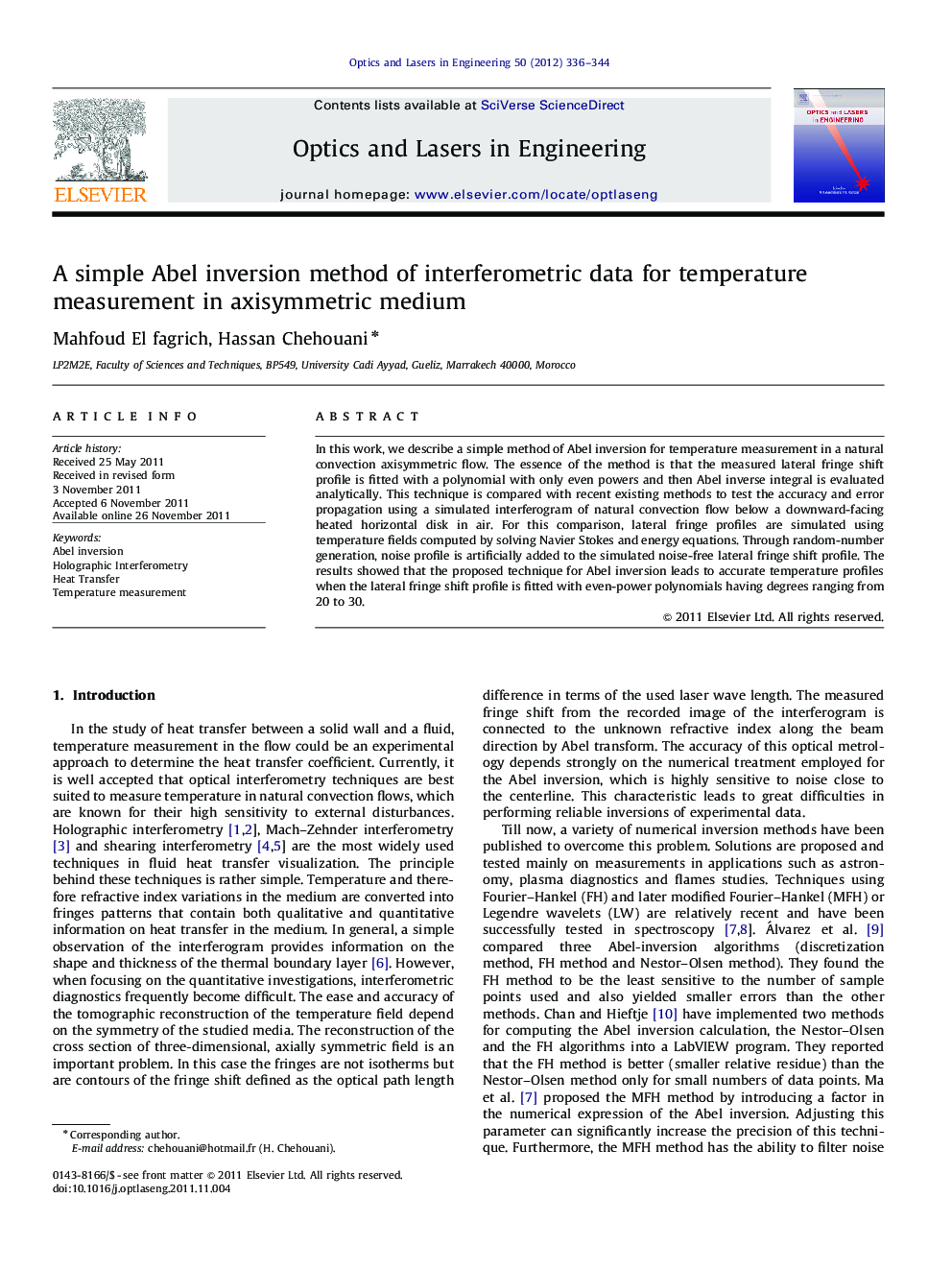 A simple Abel inversion method of interferometric data for temperature measurement in axisymmetric medium