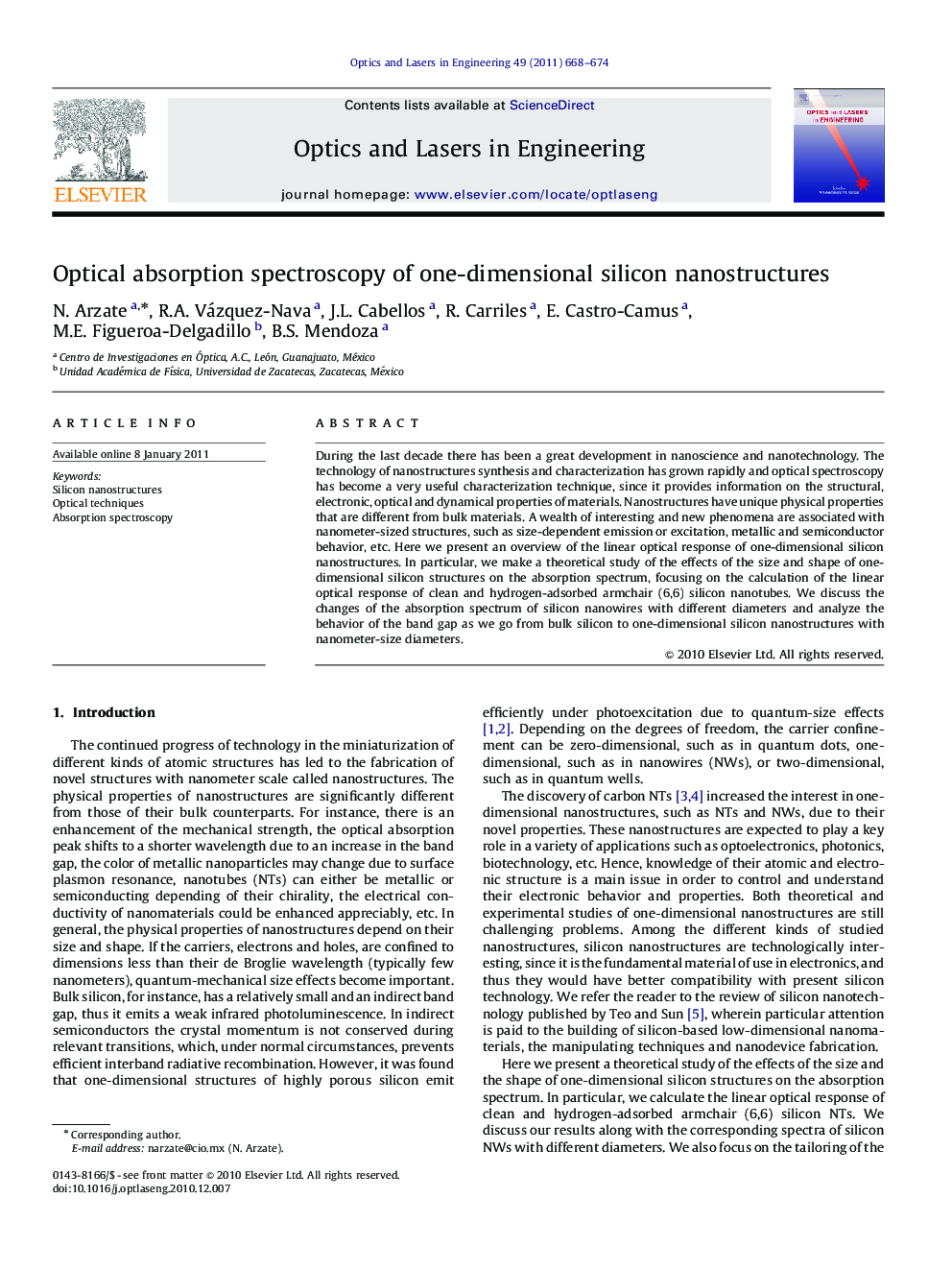 Optical absorption spectroscopy of one-dimensional silicon nanostructures