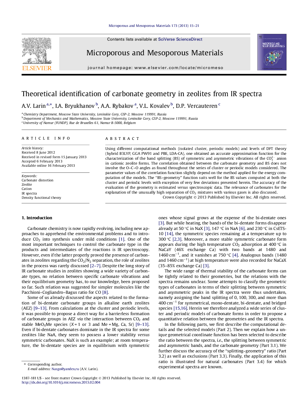 Theoretical identification of carbonate geometry in zeolites from IR spectra