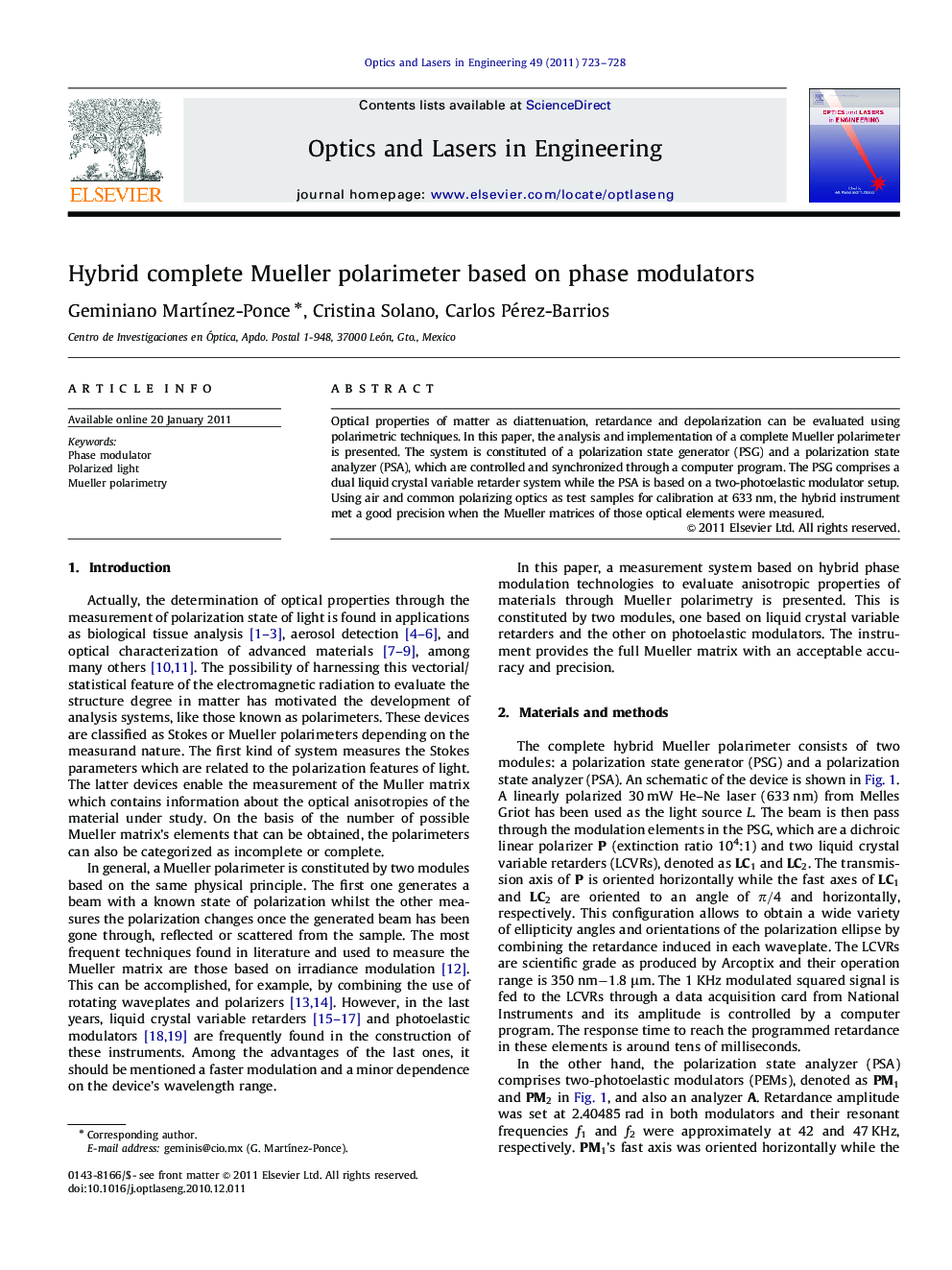 Hybrid complete Mueller polarimeter based on phase modulators