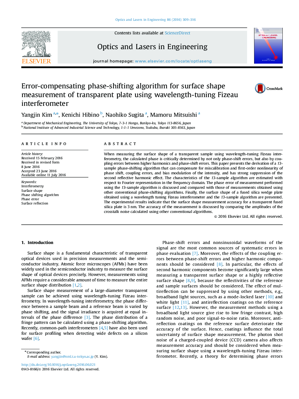 Error-compensating phase-shifting algorithm for surface shape measurement of transparent plate using wavelength-tuning Fizeau interferometer