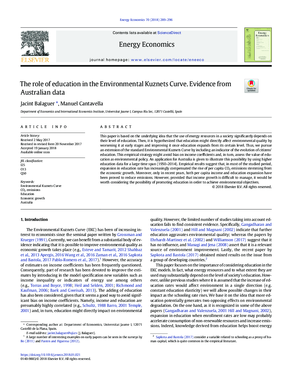 The role of education in the Environmental Kuznets Curve. Evidence from Australian data