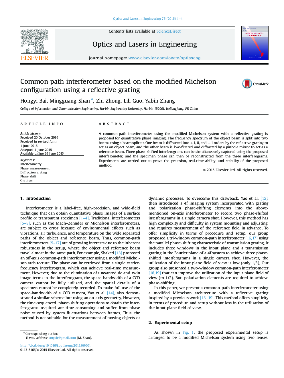 Common path interferometer based on the modified Michelson configuration using a reflective grating