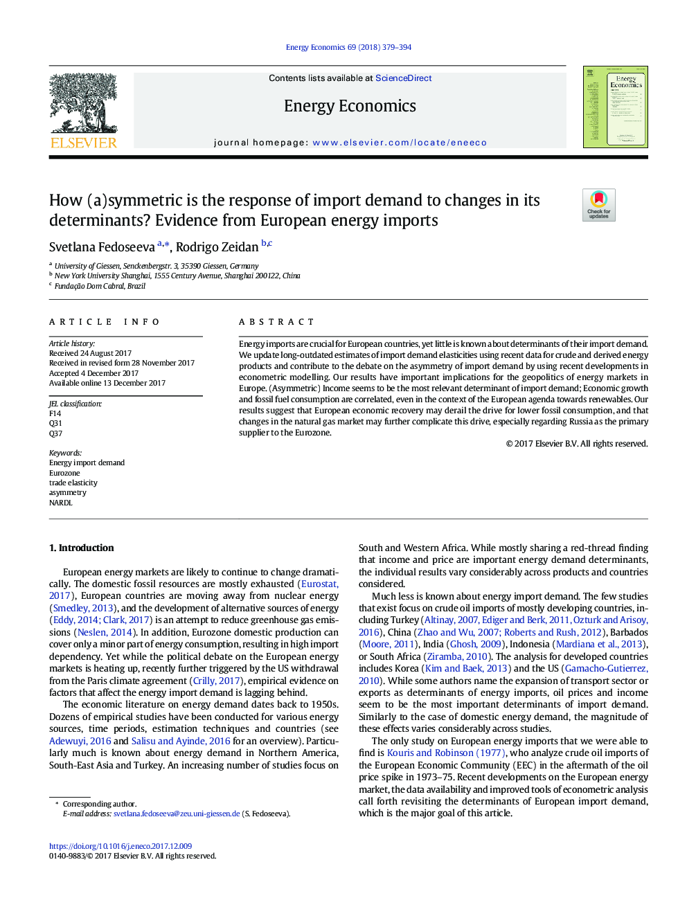 چگونه (الف) متقارن پاسخ تقاضای واردات به تغییرات عوامل تعیین کننده آن است؟ شواهد از واردات انرژی اروپا 
