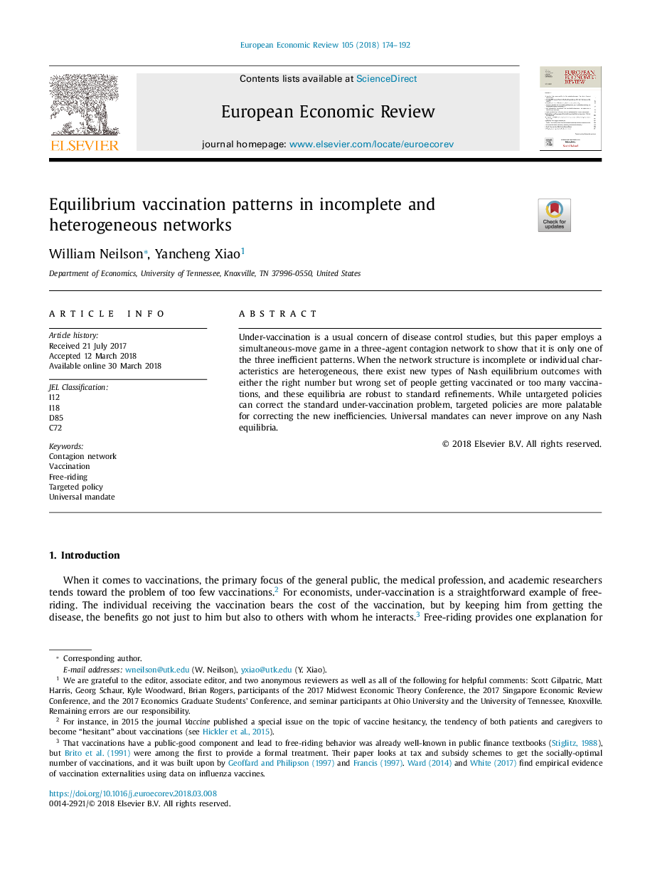 Equilibrium vaccination patterns in incomplete and heterogeneous networks