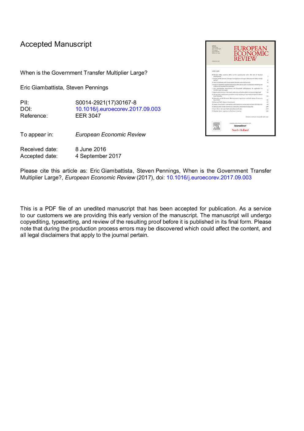 When is the government transfer multiplier large?