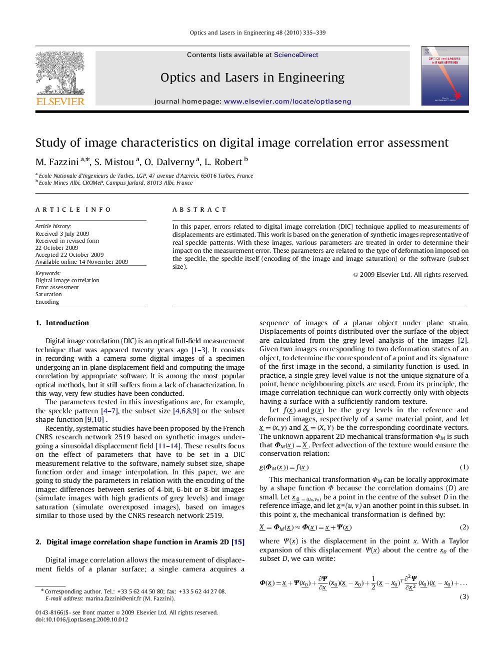 Study of image characteristics on digital image correlation error assessment