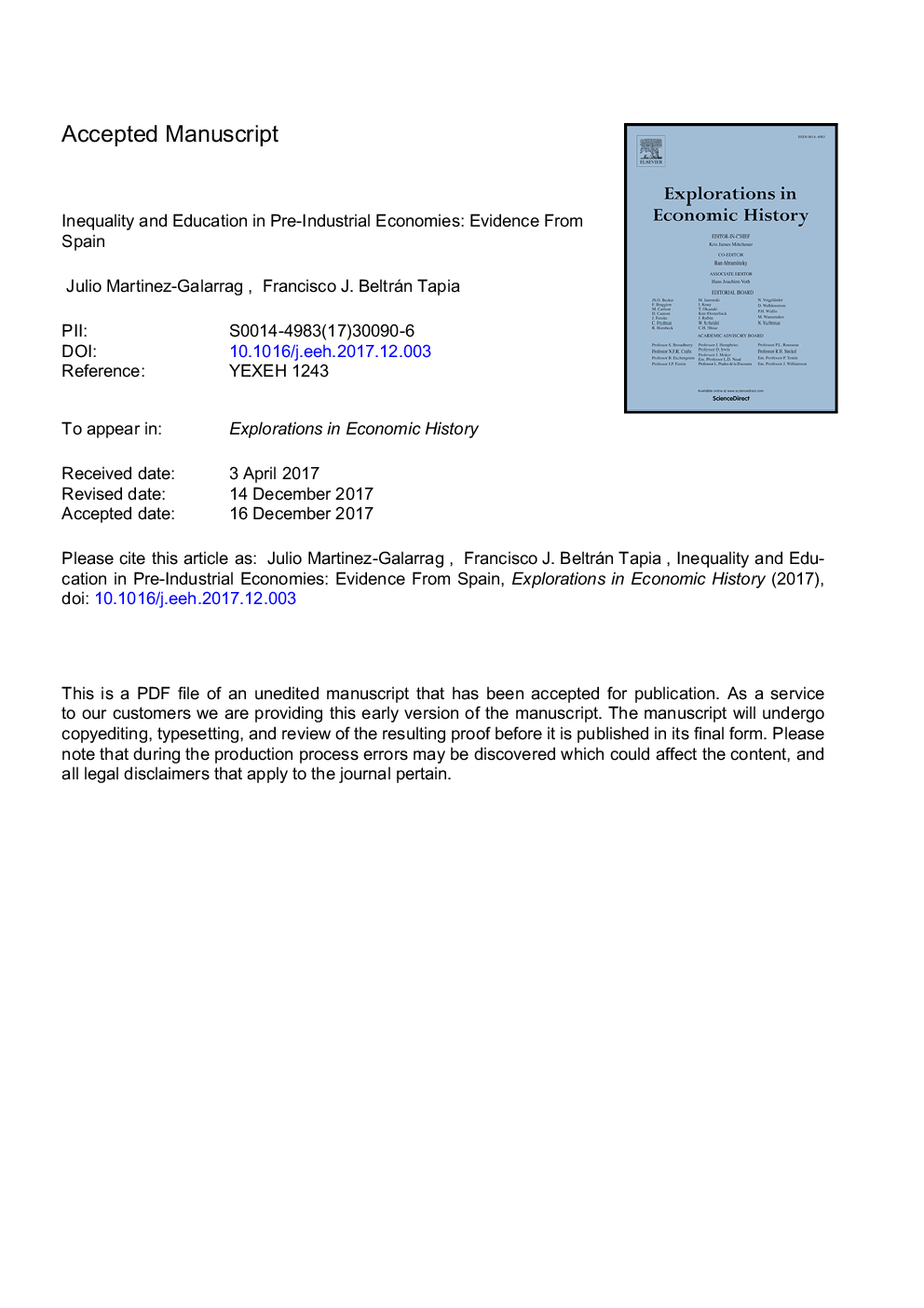 Inequality and education in pre-industrial economies: Evidence from Spain