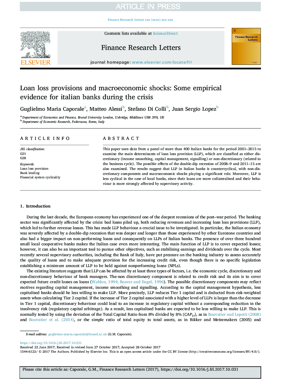 Loan loss provisions and macroeconomic shocks: Some empirical evidence for italian banks during the crisis