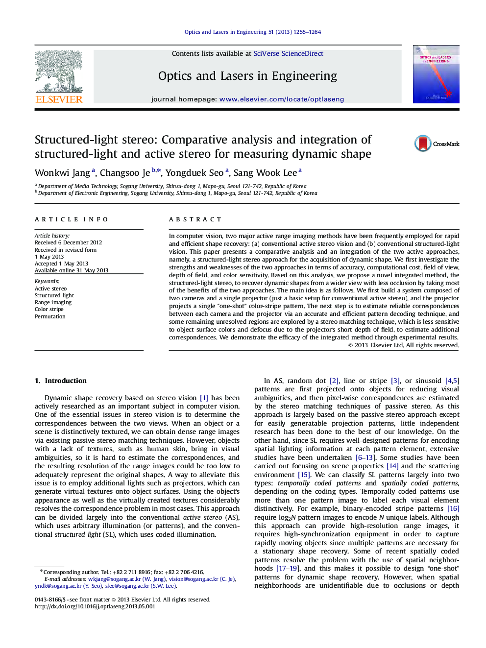 Structured-light stereo: Comparative analysis and integration of structured-light and active stereo for measuring dynamic shape