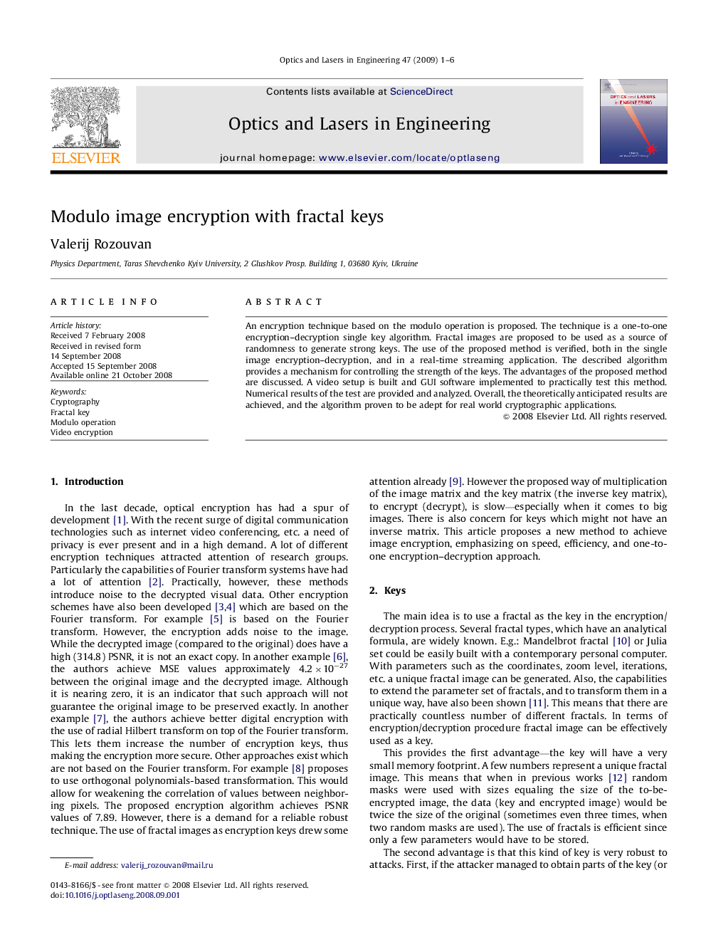 Modulo image encryption with fractal keys