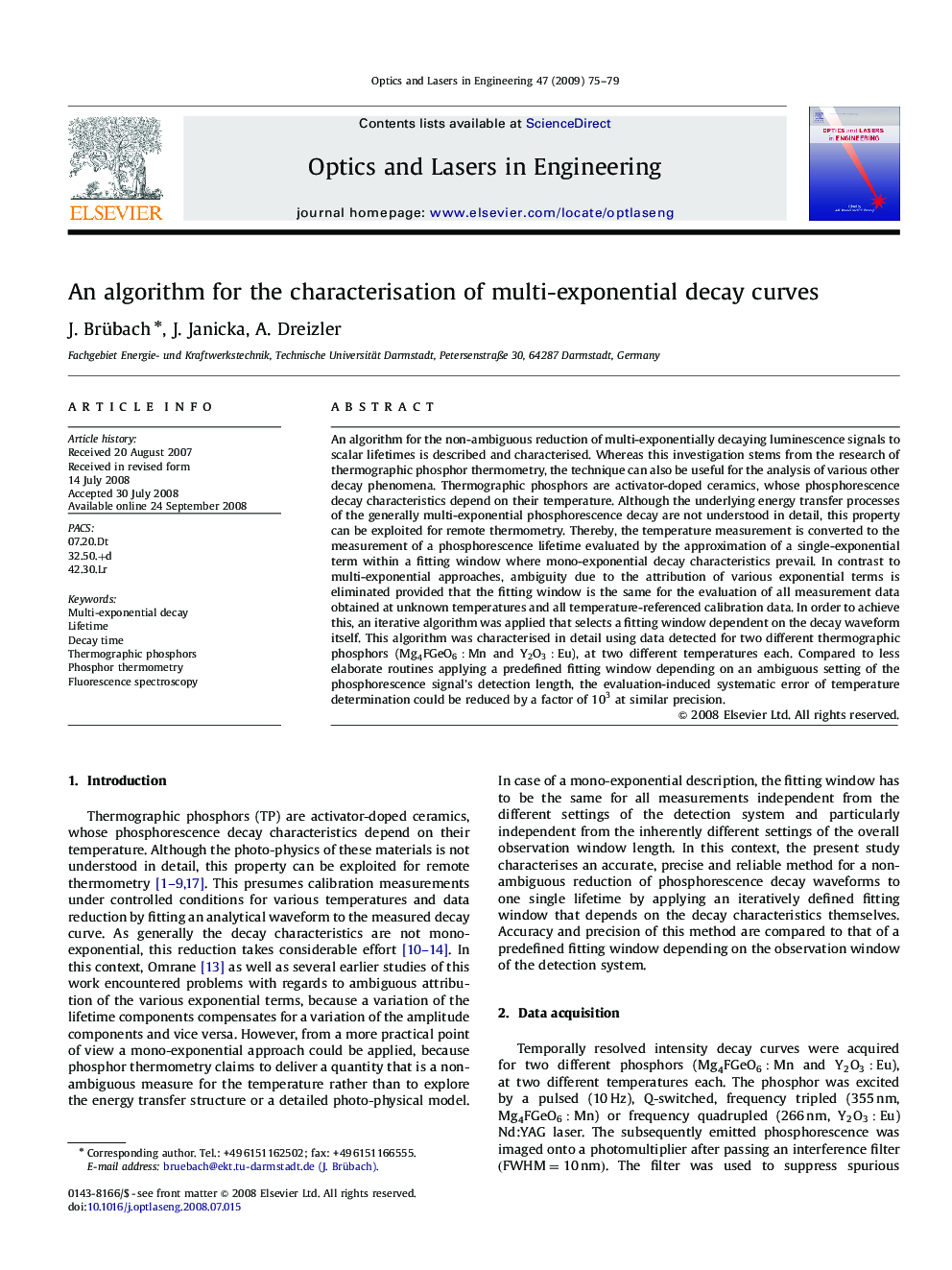 An algorithm for the characterisation of multi-exponential decay curves