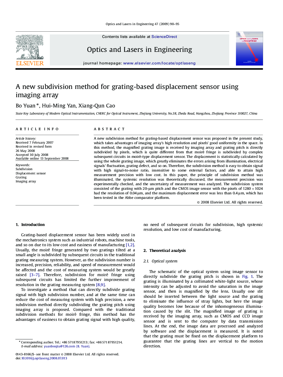 A new subdivision method for grating-based displacement sensor using imaging array