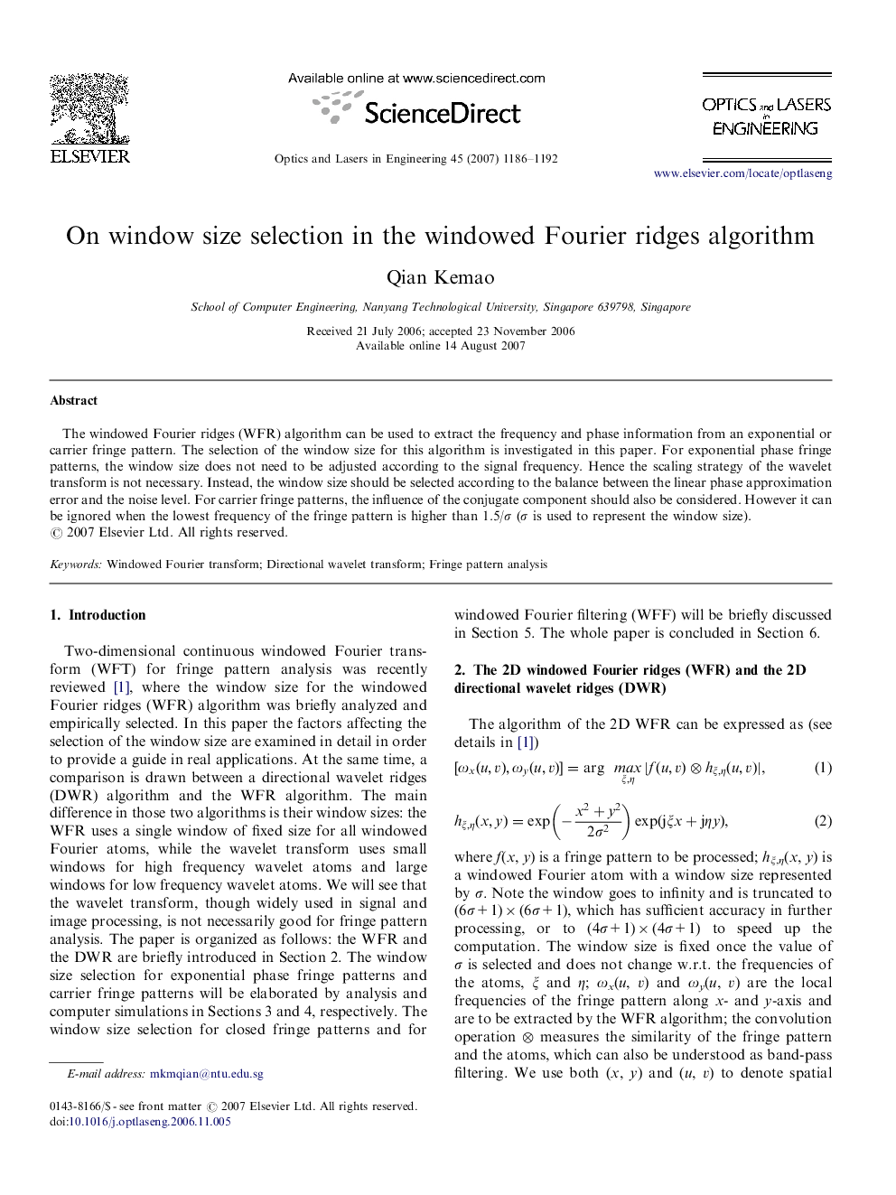 On window size selection in the windowed Fourier ridges algorithm