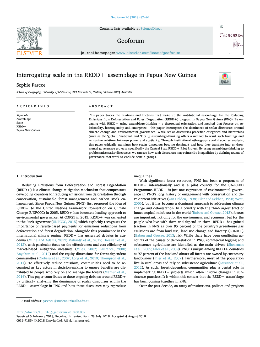 Interrogating scale in the REDD+ assemblage in Papua New Guinea