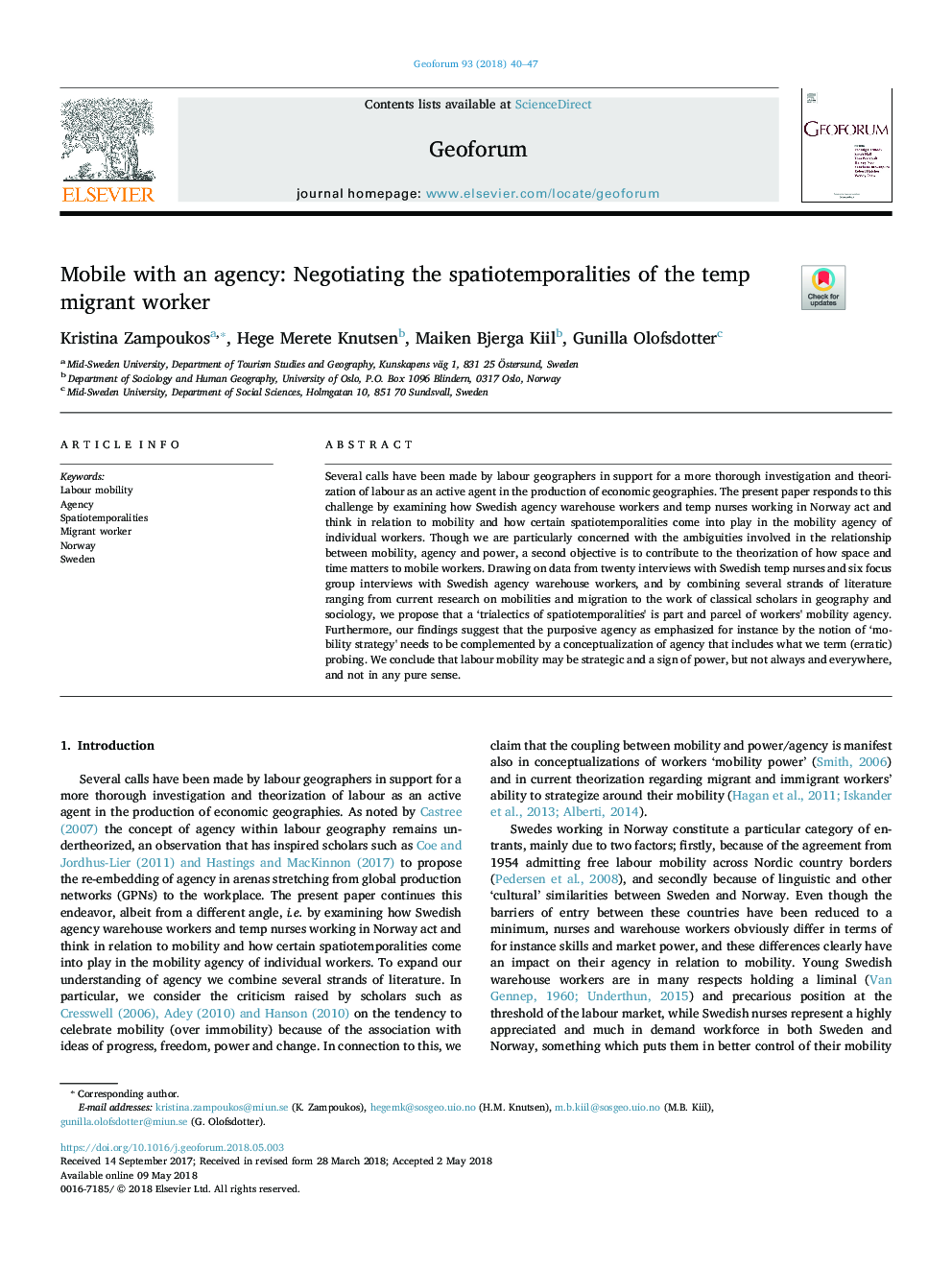 Mobile with an agency: Negotiating the spatiotemporalities of the temp migrant worker